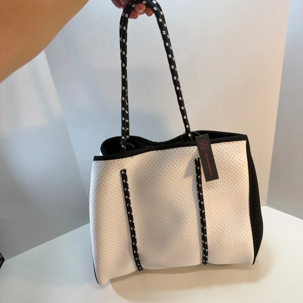 No Boundaries Neoprene Tote Bag White Black Colorblock Perforated Athleisure